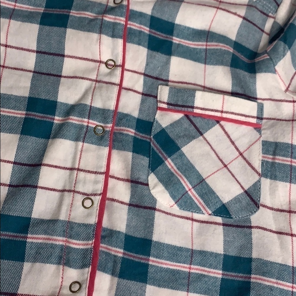 Make & Model Plaid Tab Sleeve Button leisure blue pajama Top small women’s - Picture 5 of 8